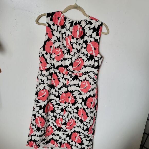 14P Ann Taylor PETITE 14 FLORAL SHEATH DRESS Coral Black White Like New - Picture 6 of 6
